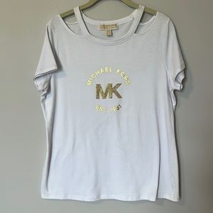 Michael Kors White Logo Tee Shirt, Size L